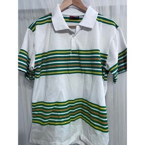 MBN Mens Striped Polo‎ Shirt White Green Yellow  Short Sleeve Vintage Size M